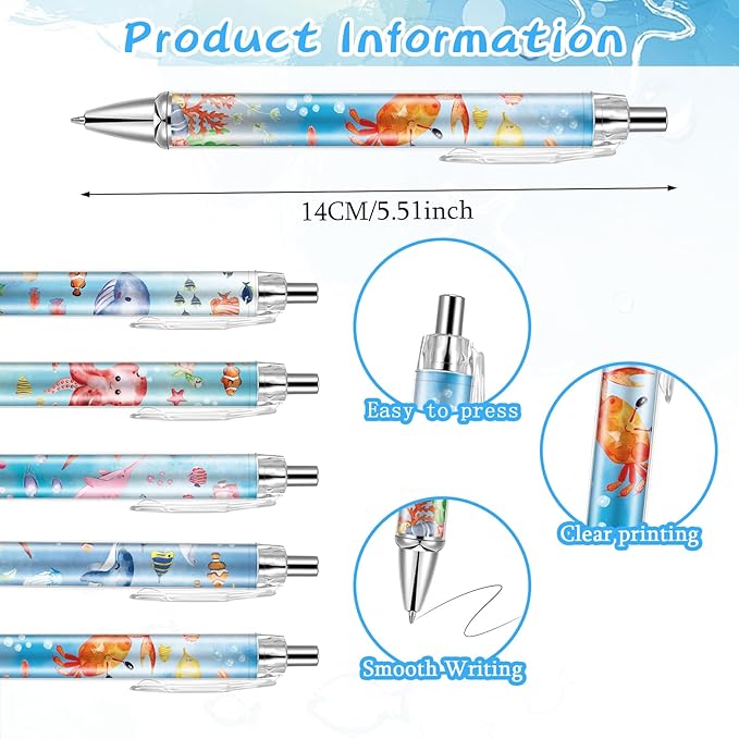 10 PCS Under Sea Ballpoint Pens Retractable Fish Shark Pens Under The Sea Party Favors with 1mm Black Ink Replaceable Ballpoint Pen Refill for Kids Birthday School Office Supplies(Under Sea，10)