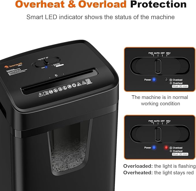 Bonsaii Paper Shredder for Home Office, 12-Sheet Heavy Duty Cross Cut Shredders for Home with 5.5 Gal Pullout Bin, Paper Shredding Machine for Document/CD/Credit Card,P-4 Security(C282-A New Version)