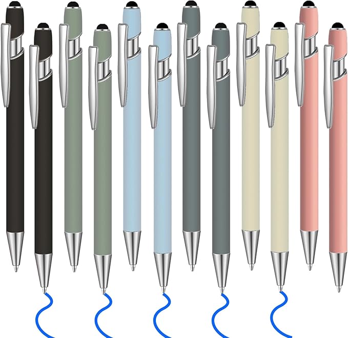 12 Pcs Blue Ink Ballpoint Pen with Stylus Tip, 1.0 mm Metal Pen Stylus Pen for Touch Screens, 2 in 1 Thank You Pen Gift for Friends, Colleagues, Coworker, Office, Family(Moran)