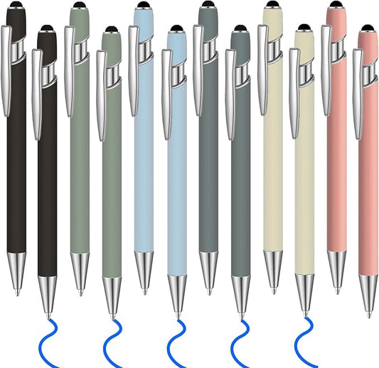 12 Pcs Blue Ink Ballpoint Pen with Stylus Tip, 1.0 mm Metal Pen Stylus Pen for Touch Screens, 2 in 1 Thank You Pen Gift for Friends, Colleagues, Coworker, Office, Family(Moran)