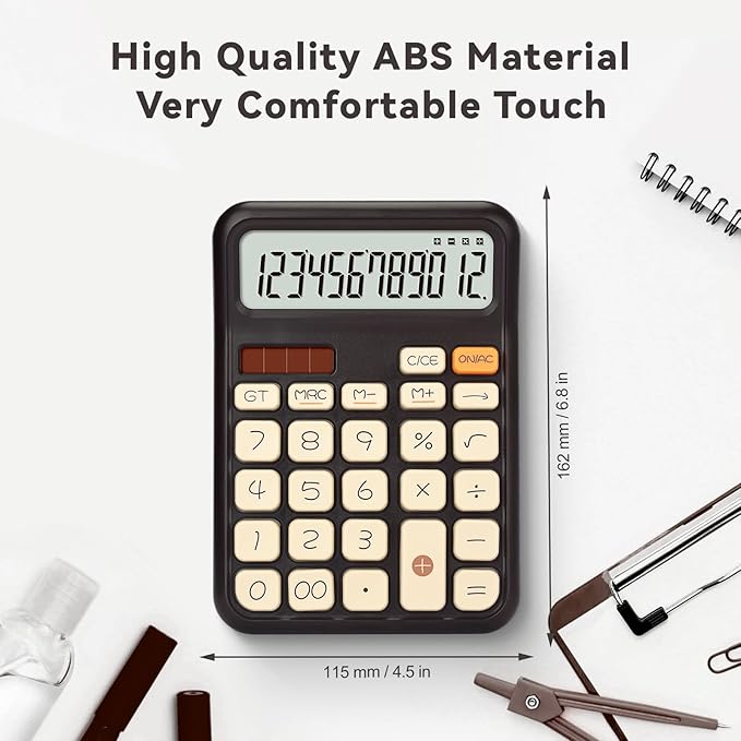 Pendancy Calculators Desktop, Basic 4 Function Handheld Desk Calculator with Solar Battery Dual Power, 12 Digit Large LCD Display Big Button for Office School Home Use (Brown)