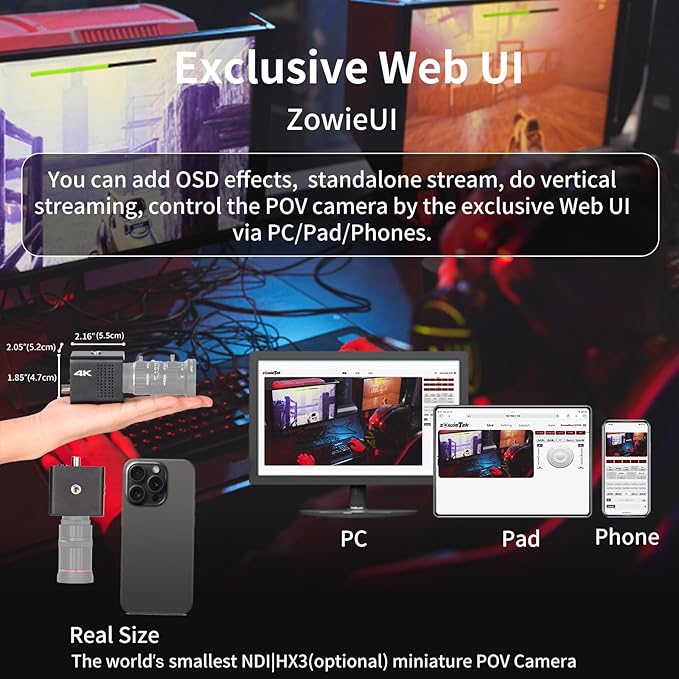 4K POV Box Camera PoE, ZowieCAM, Webcam, Simultaneously HDMI & SDI Output, RTSP/RTMP(s)/SRT, Standalone Live Streaming to YouTube/Twitch for Webcast, Meeting, Teaching & Gaming (CS)