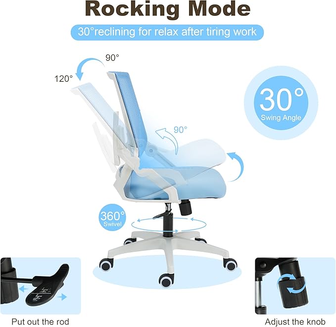 Ergonomic Office Chair Desk Chair with Adjustable Height Mesh Computer Chair Swivel Chair with Flip-up Arms and Lumbar Support Blue
