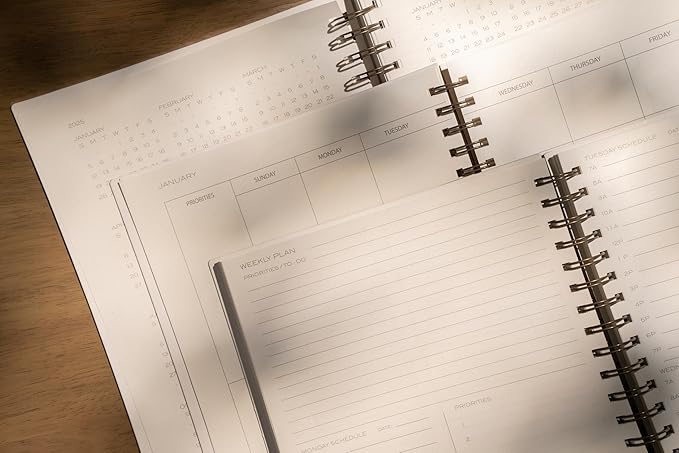 Anecdote 2025 Planner (8.5" x 10") Daily Planner Weekly Monthly Planner - 52 Weeks w/Library Buckram Cover, Brass Spiral - A4 Size Bleed-Resistant Paper – Mustard