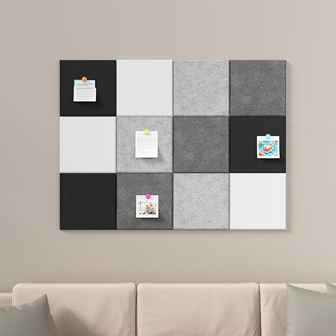 Large Cork Boards for Walls – 48 x 36 Self Adhesive Felt Wall Tiles, Ideal for Office Wall Organizing Bulletin Board, Easy to Install Cork Boards Felt Board