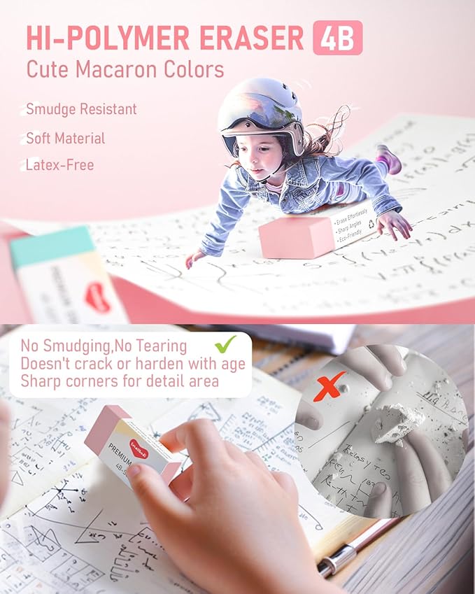 6PCS 0.5mm Mechanical Pencils Set with Case, Cute Pastel Mechanical Pencil with 240PCS HB Lead Refills, 3 Erasers, Aesthetic Back to School Supplies for Student Writing Drawing Sketching