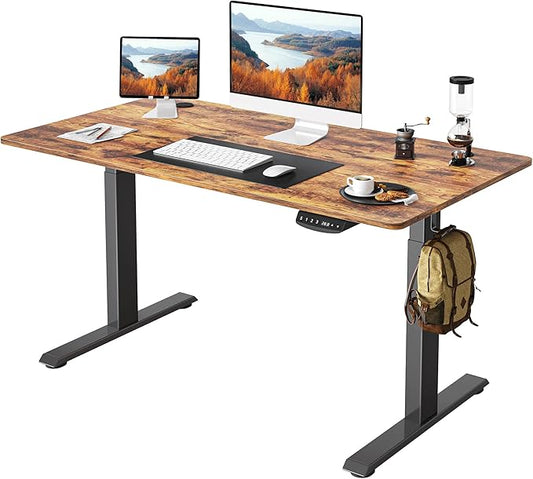 FEZIBO One-Piece Standing Desk Adjustable Height Stand up Home Office Desk, 48x24 Inch Electric Standing Computer Desk, with 4 Memory Presets, Fixable casters, Rustic Brown