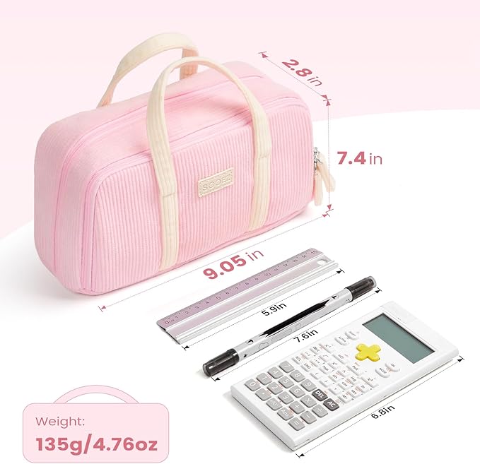 Sooez Large Pencil Case Pouch, Extra Big Pencil Bag with 5 Compartments, Pen Case Wide Opening, Soft Corduroy Pen Bag Organizer with Zipper, Cute Aesthetic School Supplies for Teen Girls, Blue