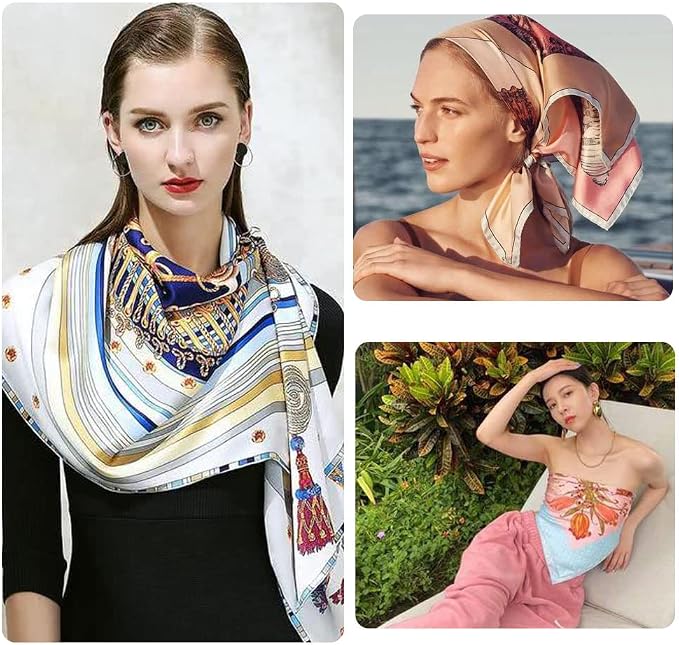 4Pcs Silk Head Scarves for Women Satin Hair Scarf 35”Large Square Bandana Silk - Image 7