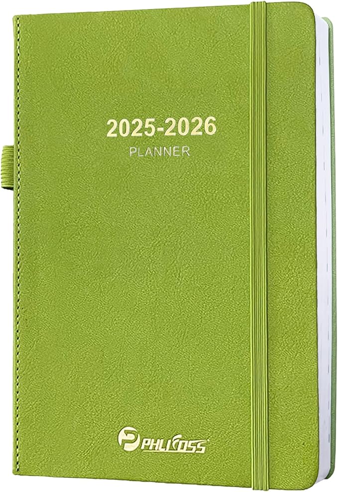 2025-2026 Daily Planner, One Page Per Day, Academic Calendar (July 2025 - June 2026), Appointment Book with Time Slots and Monthly Tabs, 5.7" x 8.25", Pocket, Leather Cove (Chartreuse)