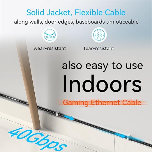 Sokqovt Cat 8 Ethernet Cable Slim 50ft Outdoor&Indoor, Pure Copper Cat8 - Image 6