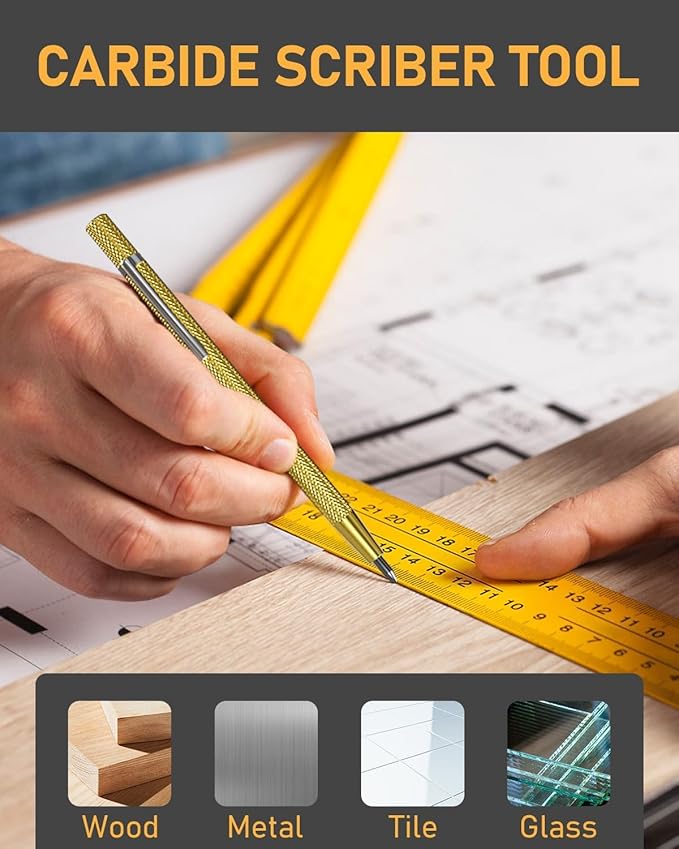 14 Pack Carpenter Pencil Set with Sharpener, Carpenter Pencils with Automatic Center Punch, Carbide Scribe Tool, Deep Hole Long-Nib Marker Pen & Construction Pencils for Architect with Pouch