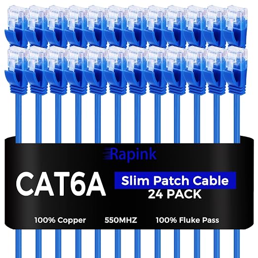 Rapink Patch Cables Cat6a 2ft Slim, Cat6a Ethernet Patch Cable 10G Support by Rapink