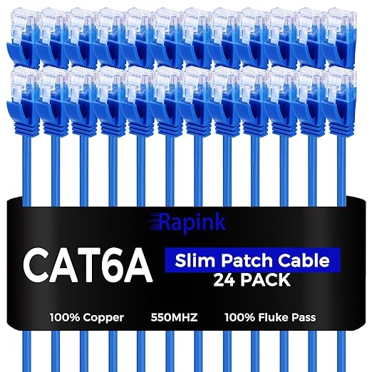 Rapink Patch Cables Cat6a 5ft Slim, Cat6a Ethernet Patch Cable 10G Support by Rapink