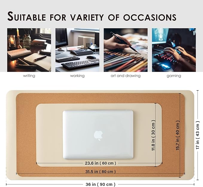 Compact Cork Desk Mat - Small Dual-Sided Desk Pad for Office and Home - Desk Organization and Accessories - Ideal for Large Mouse Pad and Small Desk Mats on Top of Desks(Beige,23.6"x 11.8")
