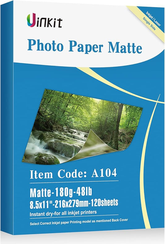 Uinkit 120 Sheets Presentation Paper Matte 8.5x11 Inkjet 48lb 180gsm Single Side Printable Photo for All Dye Ink Inkjet Printers