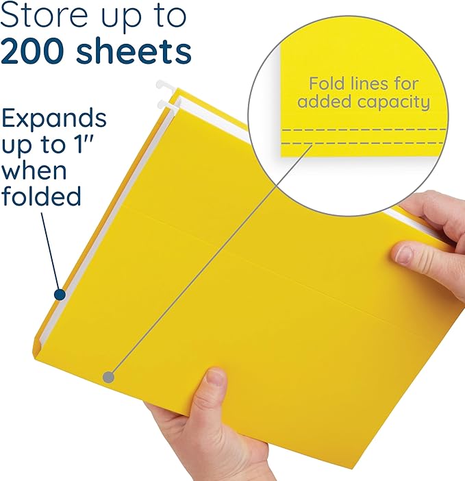 Blue Summit Supplies Hanging File Folders, 25 Reinforced Hang Folders, Designed for Home and Office Color Coded File Organization, Letter Size, Yellow, 25 Pack