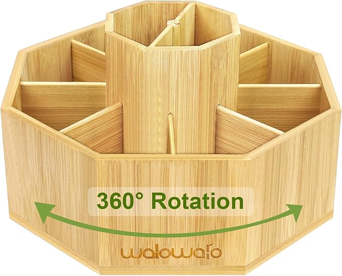 walowalo Bamboo Rotating Art Supply Organizer Holds 800+ Pencils Spinning Crayon Marker Pen Holder for Desk Brush Storage for Office School Classroom Organization Stationary (Larger Version)