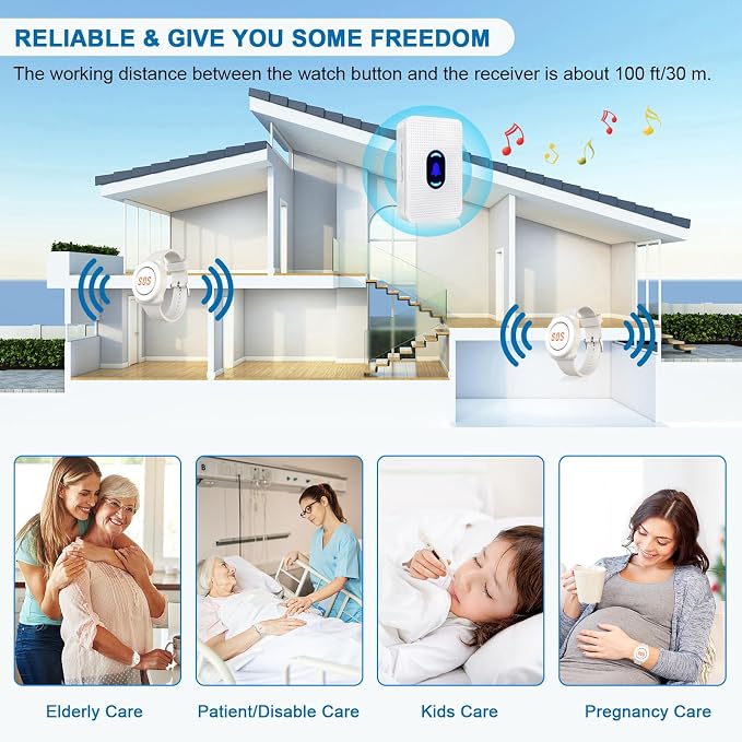 Daytech Wireless Caregiver Pager Wrist Call Button Personal Help Alert Pager - Image 6