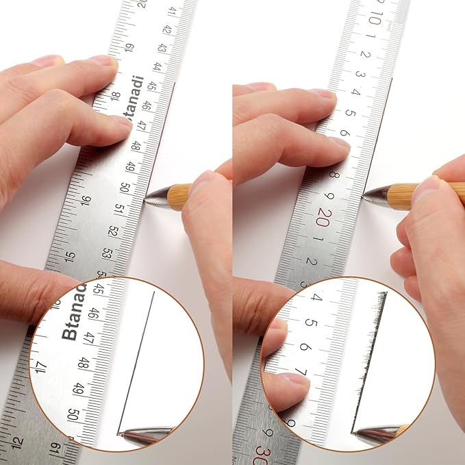 2PCS 24 Inch Metal Ruler, Stainless Steel Straight Edge Ruler with Cork Backing, Non-Slip Imperial & Metric Measuring Tool for School, Office, Woodworking, Drafting