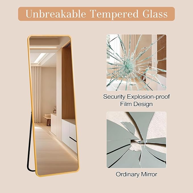 57"x20" Full Length Mirror Rectangle Body Dressing Floor Standing Mirrors for Bedroom & Cloakroom, Gold