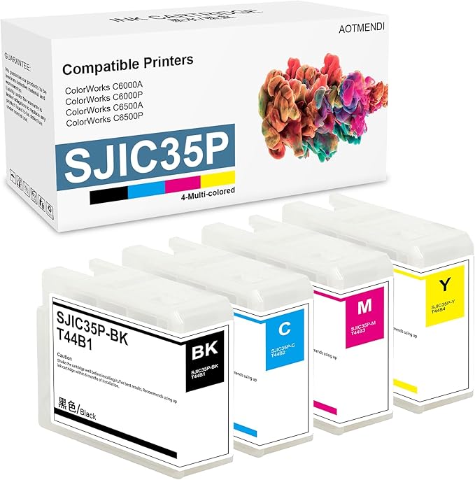 SJIC35P Ink Cartridge (BK/C/M/Y) Replacement for SJIC35P Ink Cartridge Set of ColorWorks C6000Au C6000Pu C6500Au C6500Pu Printer (4-Pack 80ml)