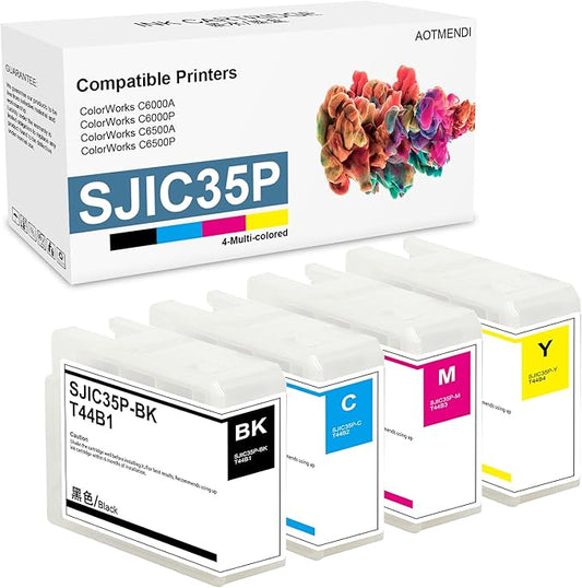 SJIC35P Ink Cartridge (BK/C/M/Y) Replacement for SJIC35P Ink Cartridge Set of ColorWorks C6000Au C6000Pu C6500Au C6500Pu Printer (4-Pack 80ml)