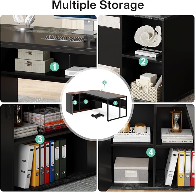 Tribesigns 71 inch Executive Desk, L Shaped Desk with Cabinet Storage, Executive Office Desk with Shelves, Business Furniture Set Workstation for Home Office, Black