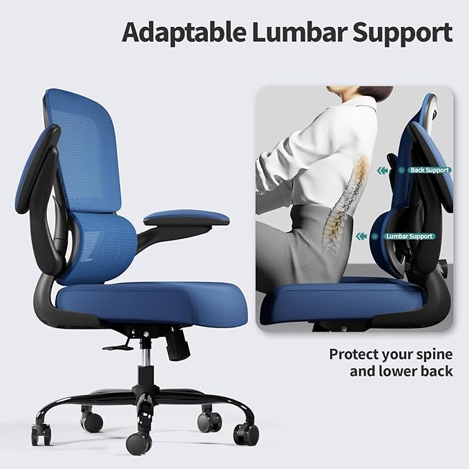 TRALT Office Chair - Ergonomic Desk Chair with Adjustable Lumbar Support, Mesh Computer Chair, Executive Chairs for Home Office Comfortable Lumbar Support (Deep Blue)