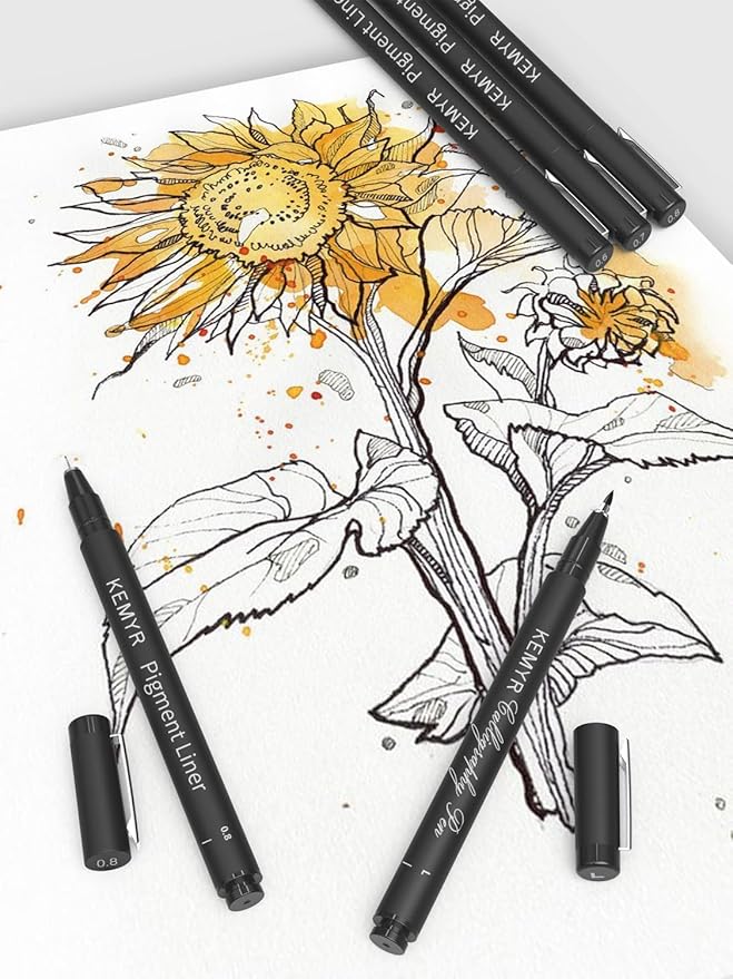 4 Micro Fine liner Drawing Art Pens Calligraphy Pens: M Size Black Art supplies Waterproof Archival Black Ink Markers For Artists,Use for Professional Watercolor,Sketching