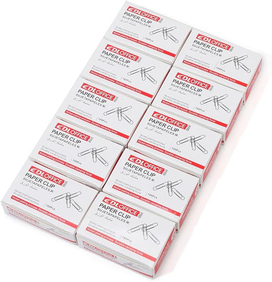 Medium Paper Clips - 1000 Pieces (10 Boxes of 100 Each) - Silver Standard Size 1.25IN - Office & School