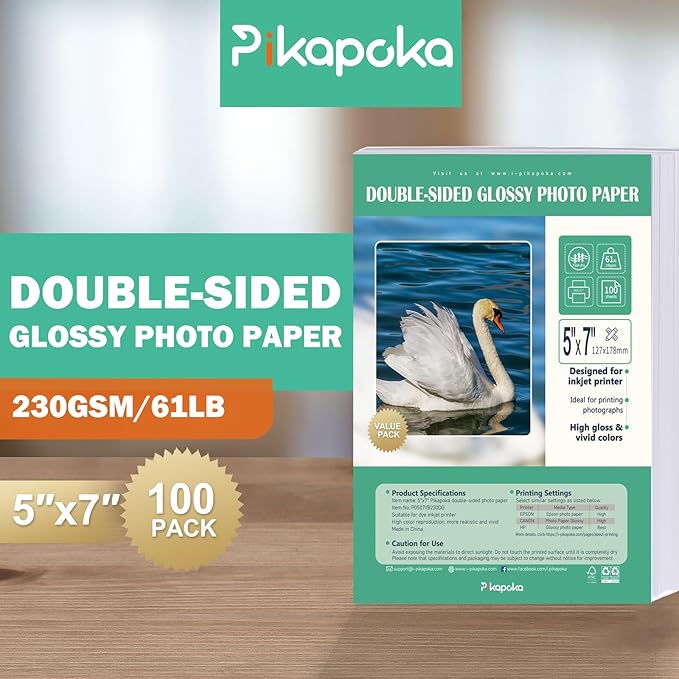 Double Sided Glossy Photo Paper 5x7, Thick Glossy Paper for Cardstock, 100 Sheets 61lb for Inkjet Printer