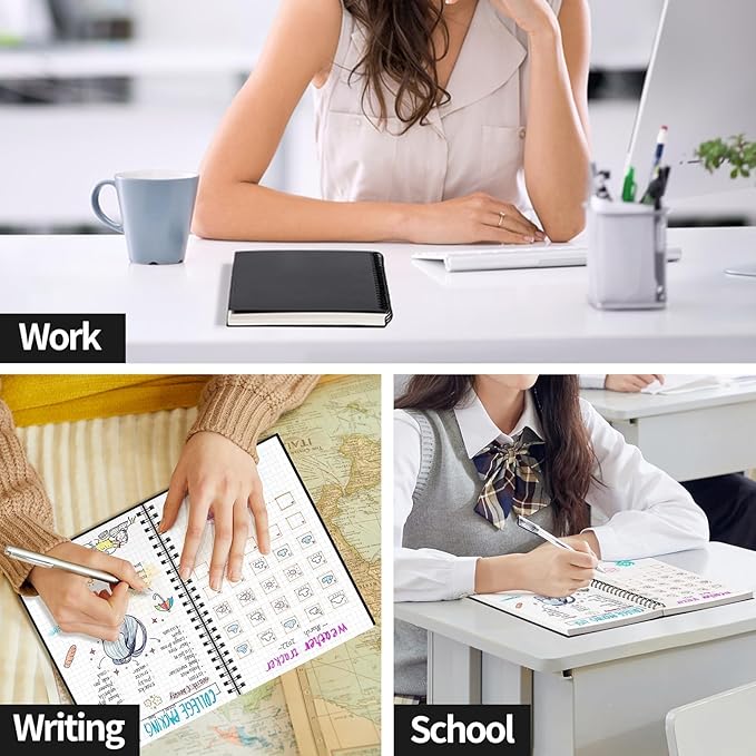 AHGXG Graph Paper Notebook - Spiral Notebook Journal 7.6" x 10", B5 Large Graph Notebook, 140 Pages, 100 gsm Thick Grid Paper, Waterproof Plastic Cover, for School Writing Engineering, Black