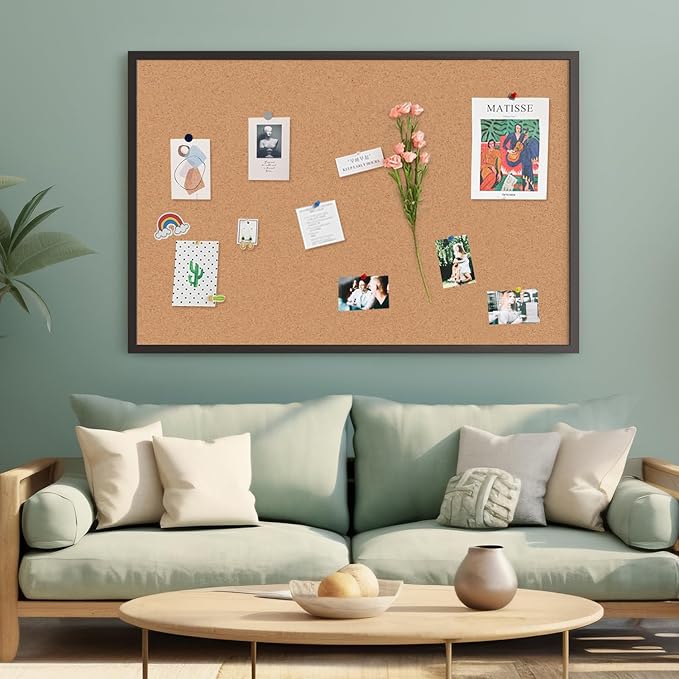 Board2by Cork Board Bulletin Board 48 x 36, Black Wood Framed 4x3 Corkboard, Office Board for Wall, Large Notice Pin Board for School, Home & Office
