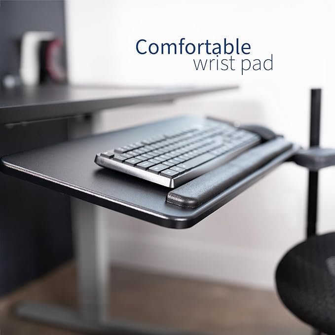 VIVO Office Chair Mounted 26 x 12 Inch Keyboard and Mouse Tray, Ergonomic Tilt, Full Motion 360 Degree Rotation, Black, MOUNT-KB08C