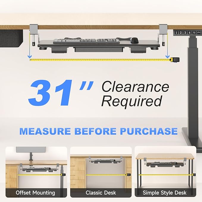 suptek Under Desk Keyboard Tray with Storage Drawer – 26.7" x 11.8" Large Workspace, Heavy-Duty C-Clamp Mount, Adjustable Height, Easy Installation – Perfect for Home Office, DSF6CT
