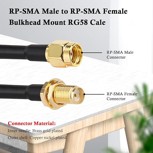 RP-SMA Male to RP-SMA Female Bulkhead Cable 25FT, RG58 Coaxial Cable - Image 2