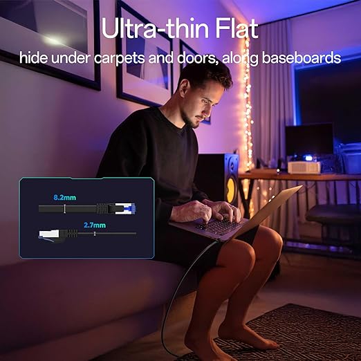 Cat8 Flat Ethernet Cable 10 FT Indoor & Outdoor, Invisable Ultra-Thin Ethernet - Image 4