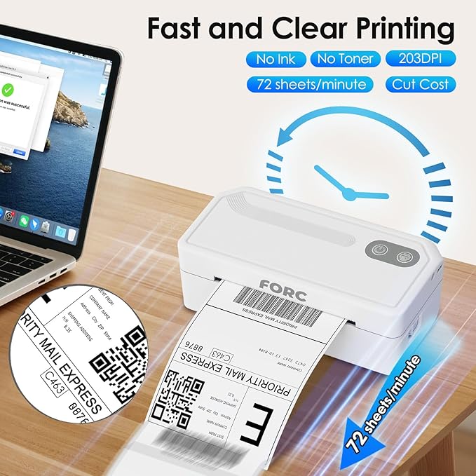 Forc Shipping Label Printer,4X6 Thermal Label Printer for Small Business & Office Package,Compatible with Android, iOS, Windows and Mac, Widely Used for Amazon,UPS,Etsy,USPS