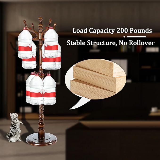 Coat Racks FreeStanding with 11 Hooks, Natural Wood Coat Rack with Solid Round Base, Adjustable Height Coat Racks, Easy Assembly for Hallway, Bedroom and Office (Walnut-Solid Round Base)