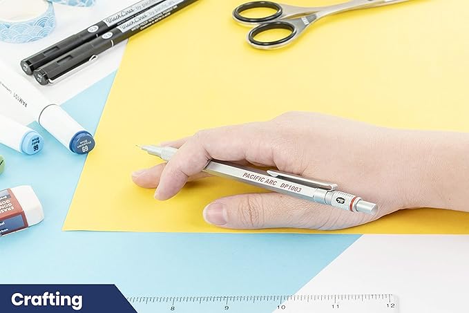 Pacific Arc Chromagraph Metal Mechanical Pencil .3 mm Silver Barrel Mechanical Pencil with Built In Lead Pencil Grade Indicator, Lead Pencil Holder for Drafting, Sketching, and Drawing