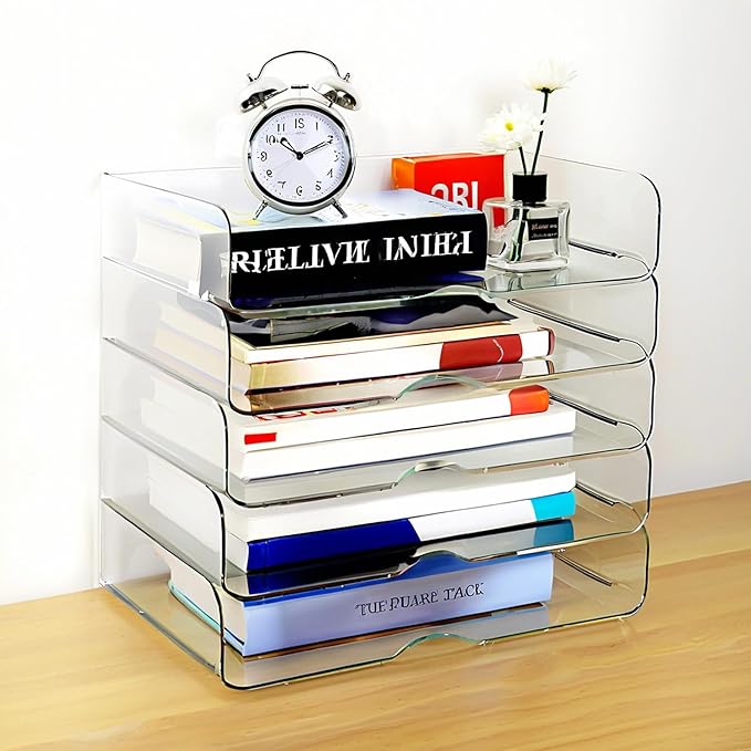 Large Capacity Desk Organizer, 4 Tier Paper Organizer, File Organizer for Desk, Stackable Paper Tray for Office, Home and School
