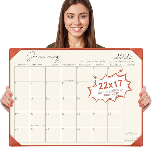 Gannyfer Desk Calendar 2025-2026 with Desktop Mat, Simplified Large 22" x 17" Desktop Pad Calendar, 18 Month Table Calendar from Jan 2025 to Jun 2026, Office Supplies Perfect for Home School and Office - Orange