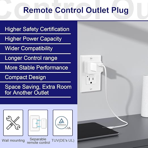 Remote Plug in On Off Switch, Wireless On/Off Light Switch Wall Mounted - Image 7