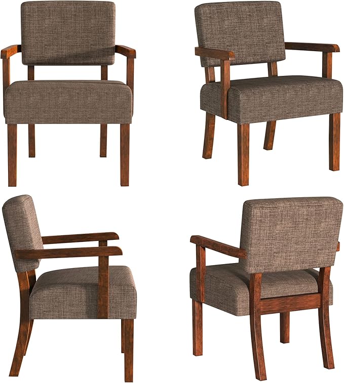 Accent Chair Set of 2 with Table, Living Room Chairs with Soft Seat & Armrests for Living Room Bedroom Reading Room Waiting Room (Brown), (AC01)