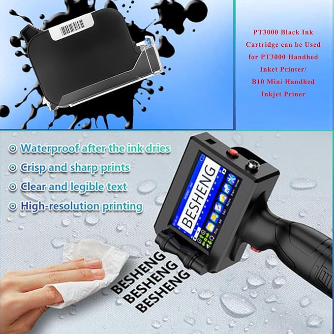 Original Black Ink Cartridge Fast Dry Replacement 42ml Ink Cartridge Compatible for PT3000 Handheld Inkjet Printer/MP10 Mini Handheld Inkjet Printer