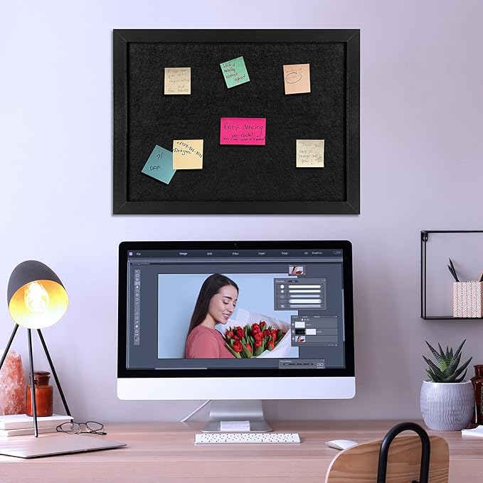 TORASO Cork Board Bulletin Board, Cork Boards for Walls with Pins, Eye Bolts, gaskets, Screws, Pin Board for Office, School and Home (All Black, 17“x23-1P)