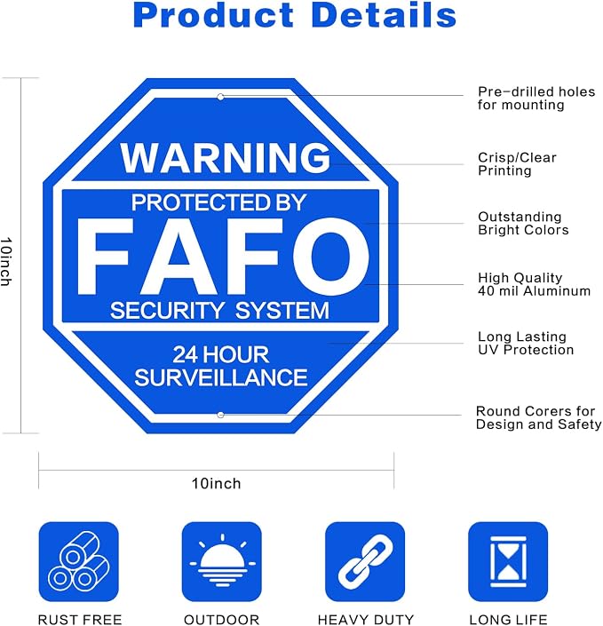 2Pack 10'' x 10'' Protected by FAFO Reflective Funny Security Sign, - Image 2