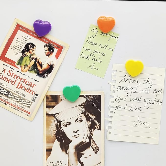 Fridge Magnets, 60 Pcs Mini Cute Magnets for Fridge, Locker, Kitchen, Office (10 Colors, Heart)