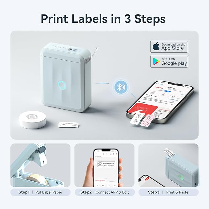 NIIMBOT D110 Upgraded Version Mini Label Maker Machine with Tape, Portable Bluetooth Thermal Printer, Sticker Labeler with Multiple Templates for Office Organization Home Kitchen School, Blue